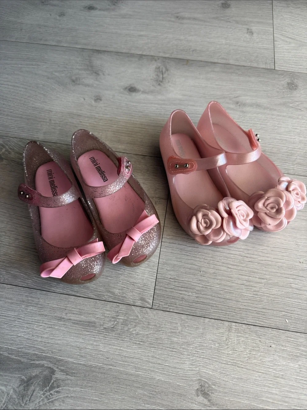 Mini Melissa Pink Glitter & Blush Floral Mary Jane Set